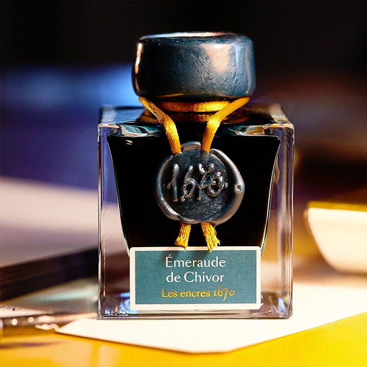 Jacques Herbin 1670: Emerald of Chivor Green Ink, Gold Shimmer (50mL)