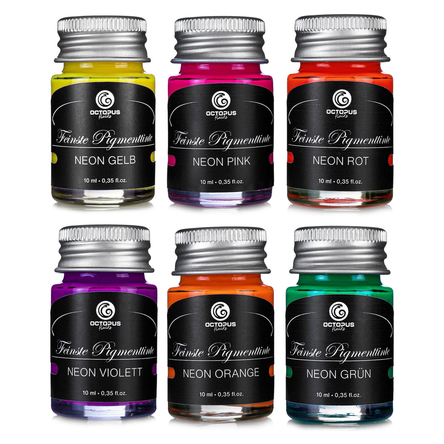 Octopus Fluids Neon Fountain Pen Ink Set (6 x 10mL)