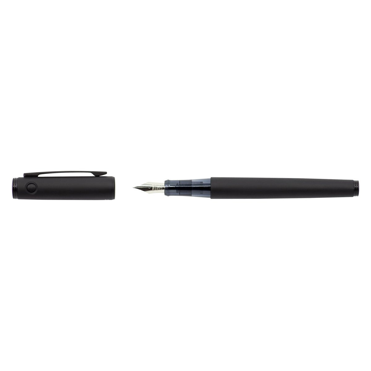 Pilot Explorer Fountain Pen - Black Matte — uncapped, side view
