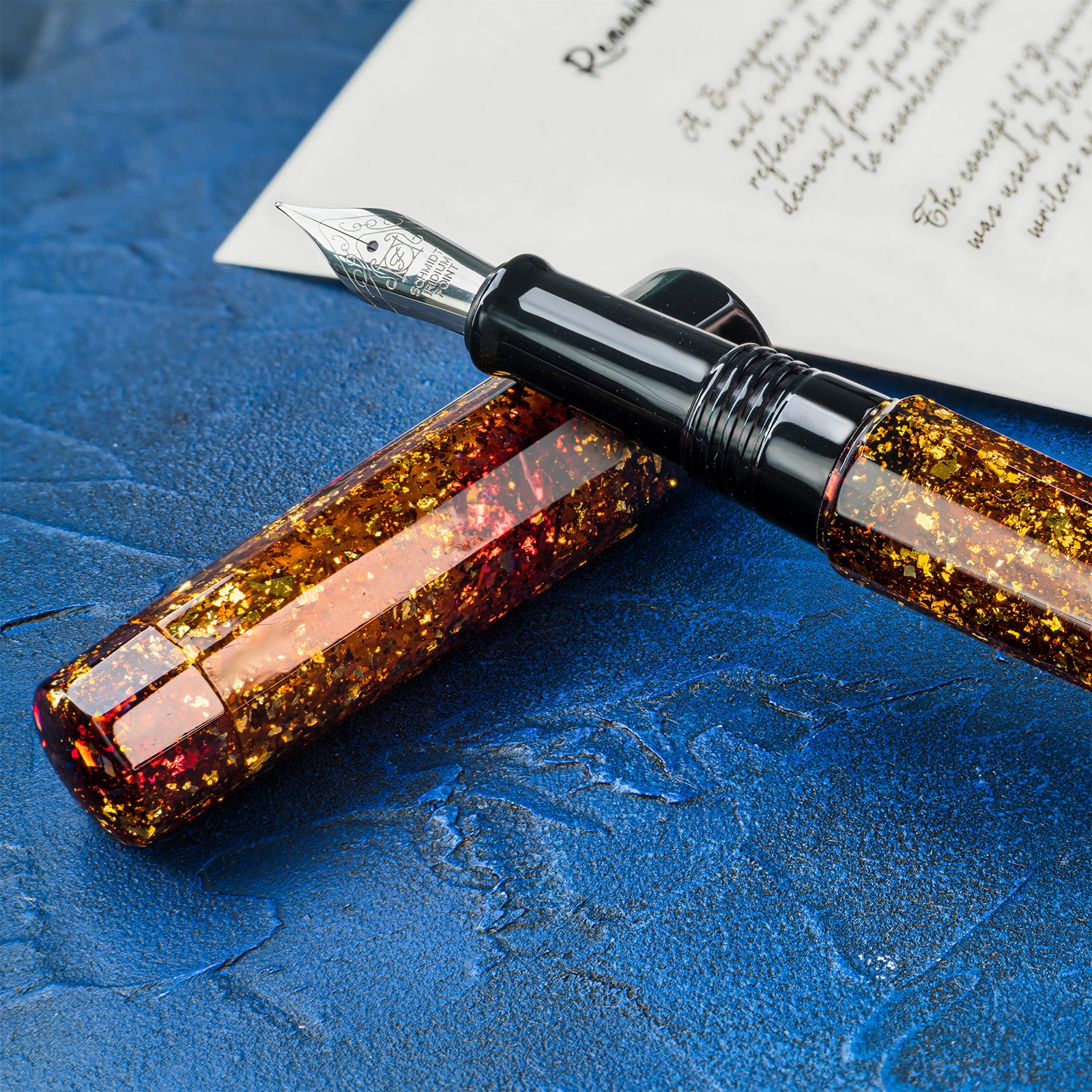 Benu Euphoria Bourbon fountain pen with writing paper