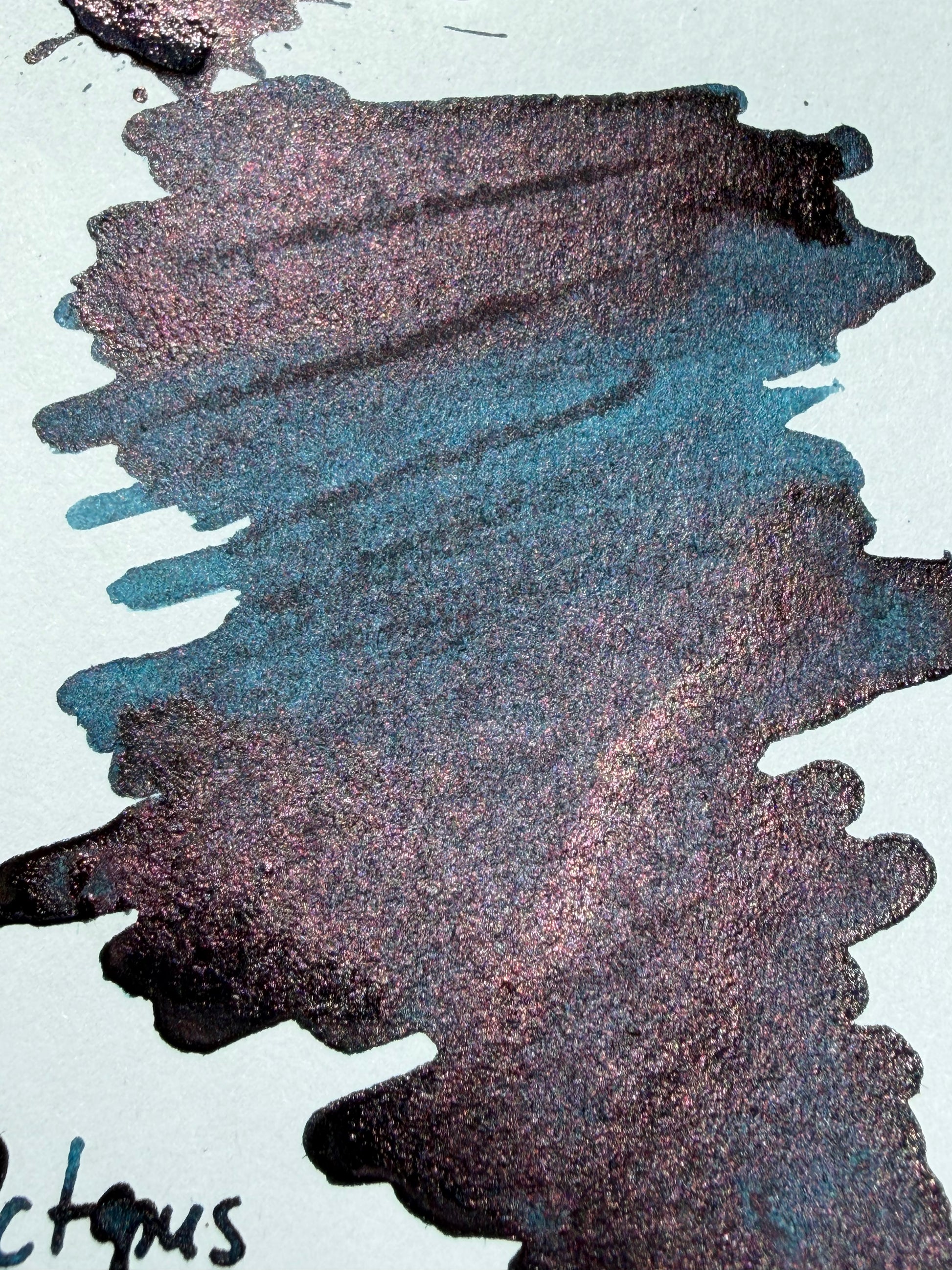 A close up of the sheen/shading in octopus petrol buffalo ink