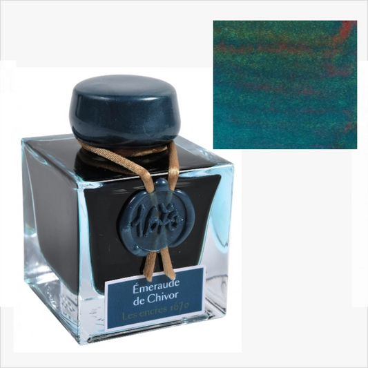 Jacques Herbin 1670: Emerald of Chivor Green Ink, Gold Shimmer (50mL)