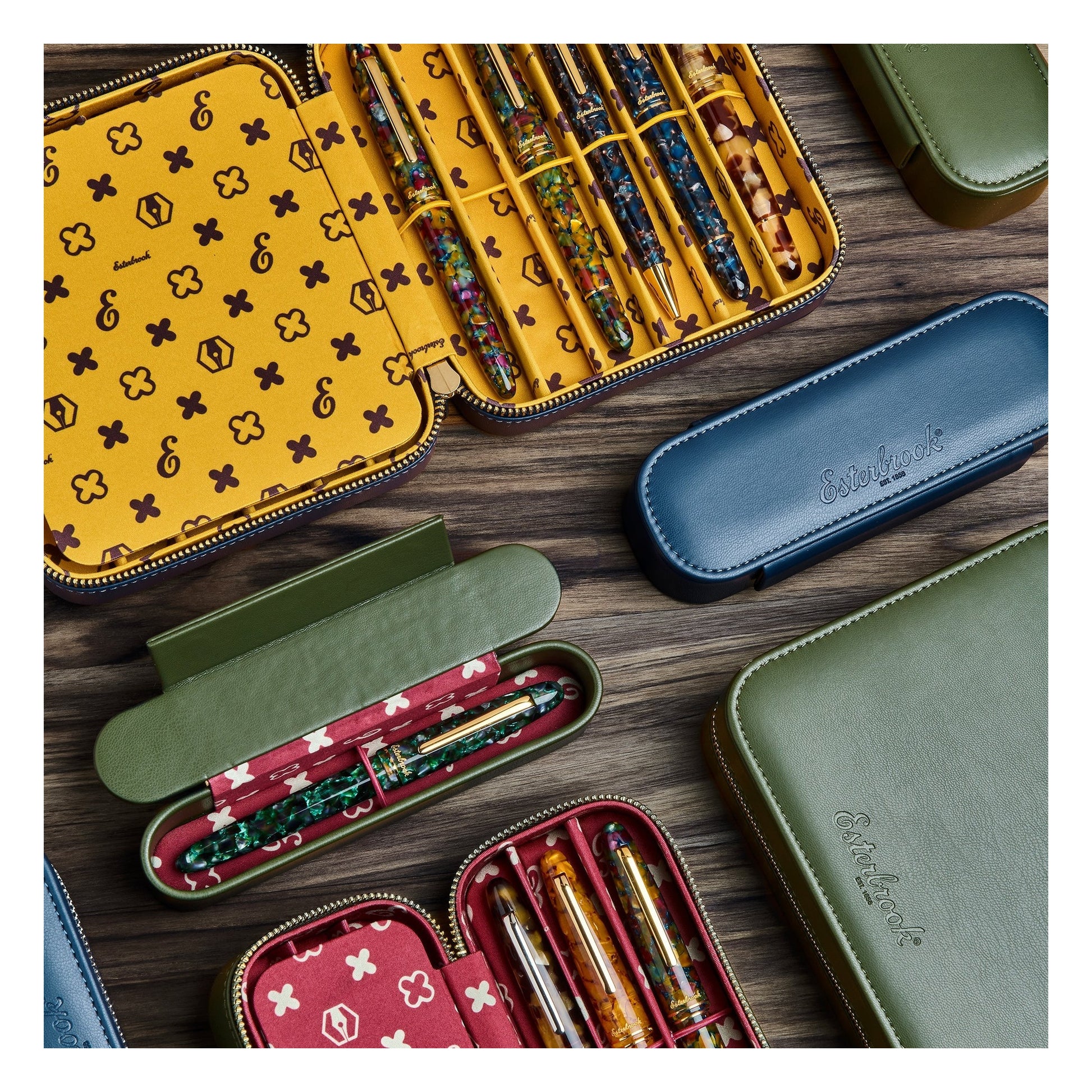 Esterbrook Nook Pen Case - Blue Dandelion & Moss Green