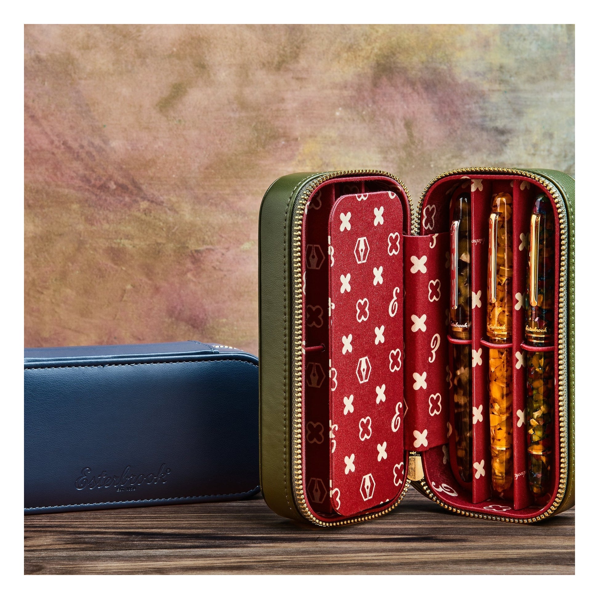 Esterbrook Nook Pen Case - Blue Dandelion & Moss Green