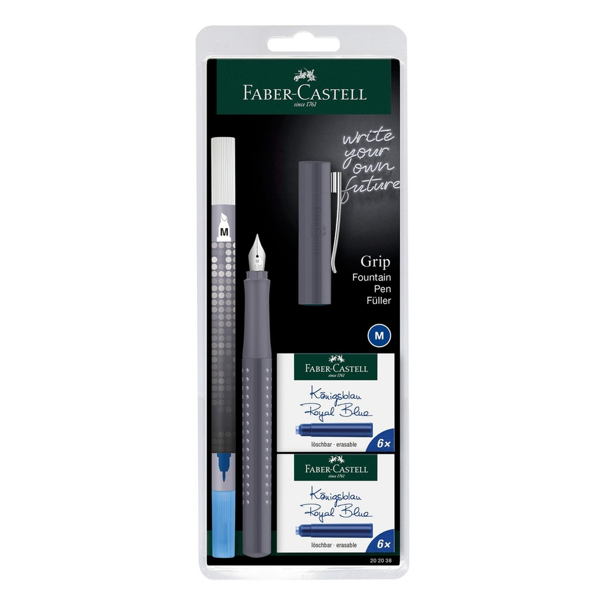 Faber-Castell Grip 2010 Fountain Pen & Ink Cartridge Set - Gray