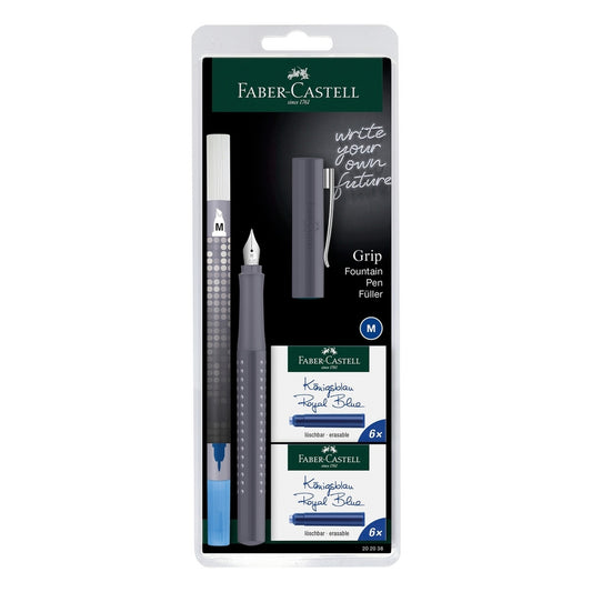 Faber-Castell Grip 2010 Fountain Pen & Ink Cartridge Set - Gray