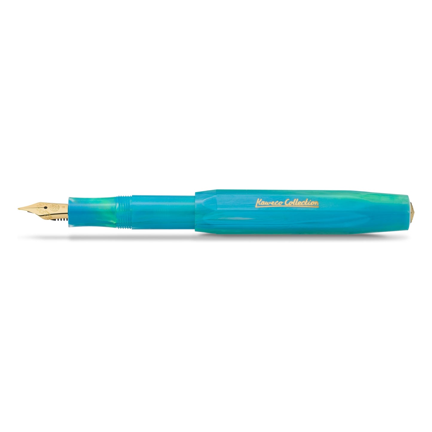 Kaweco Collection Sport Marble Ocean fountain pen open, showing an alternate blue and green marbled pattern