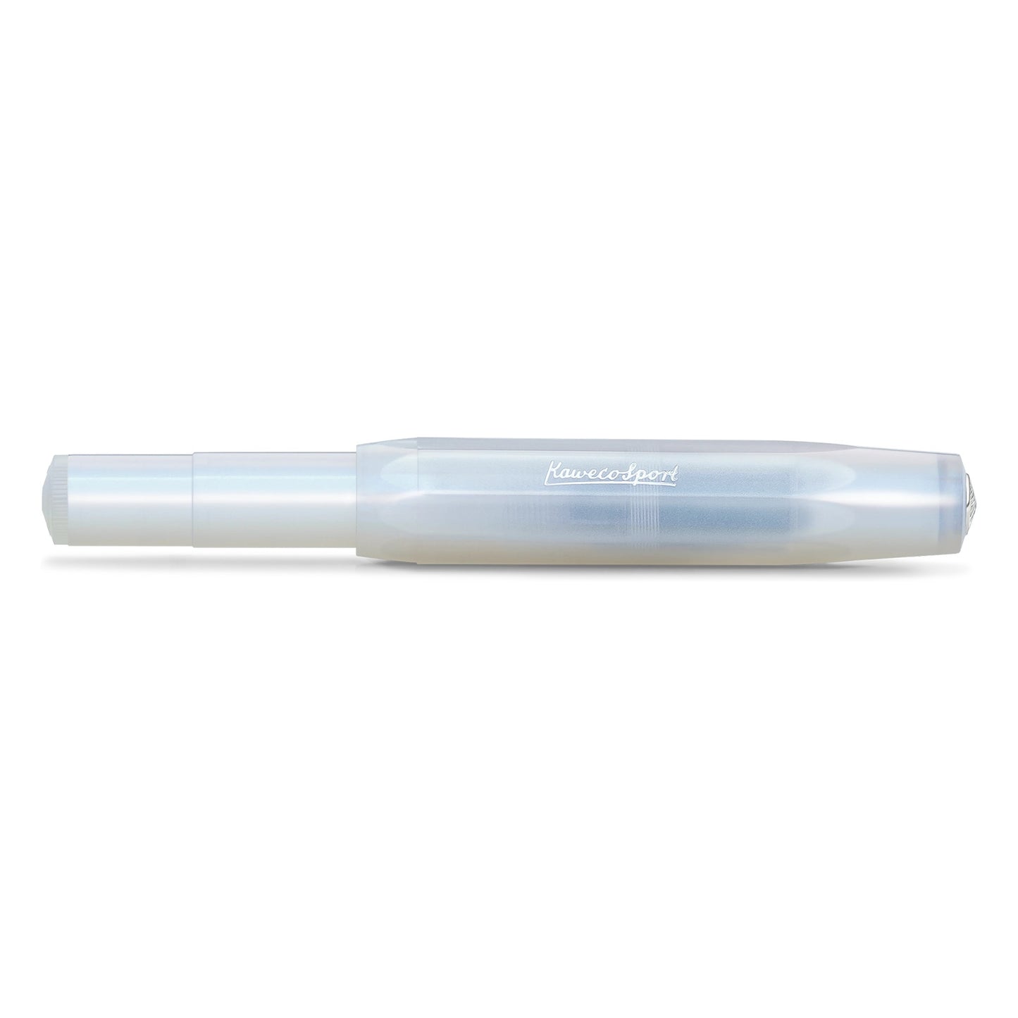Kaweco Lunar Sport Light Blue fountain pen closed, showing the pale blue iridescent finish