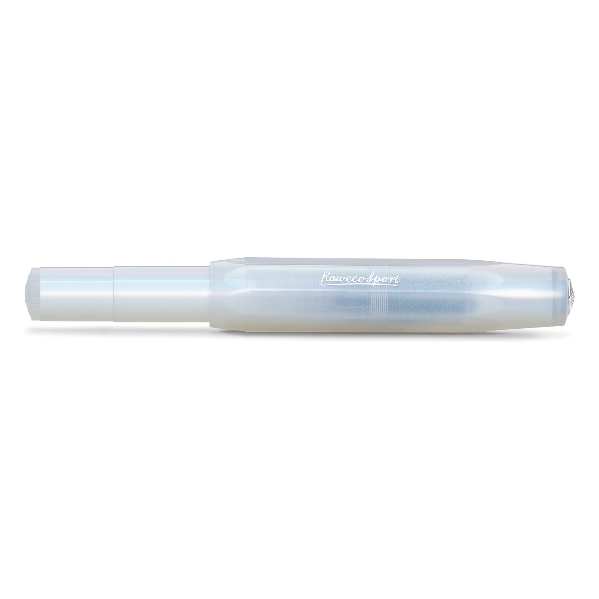Kaweco Lunar Sport Light Blue fountain pen closed, showing the pale blue iridescent finish