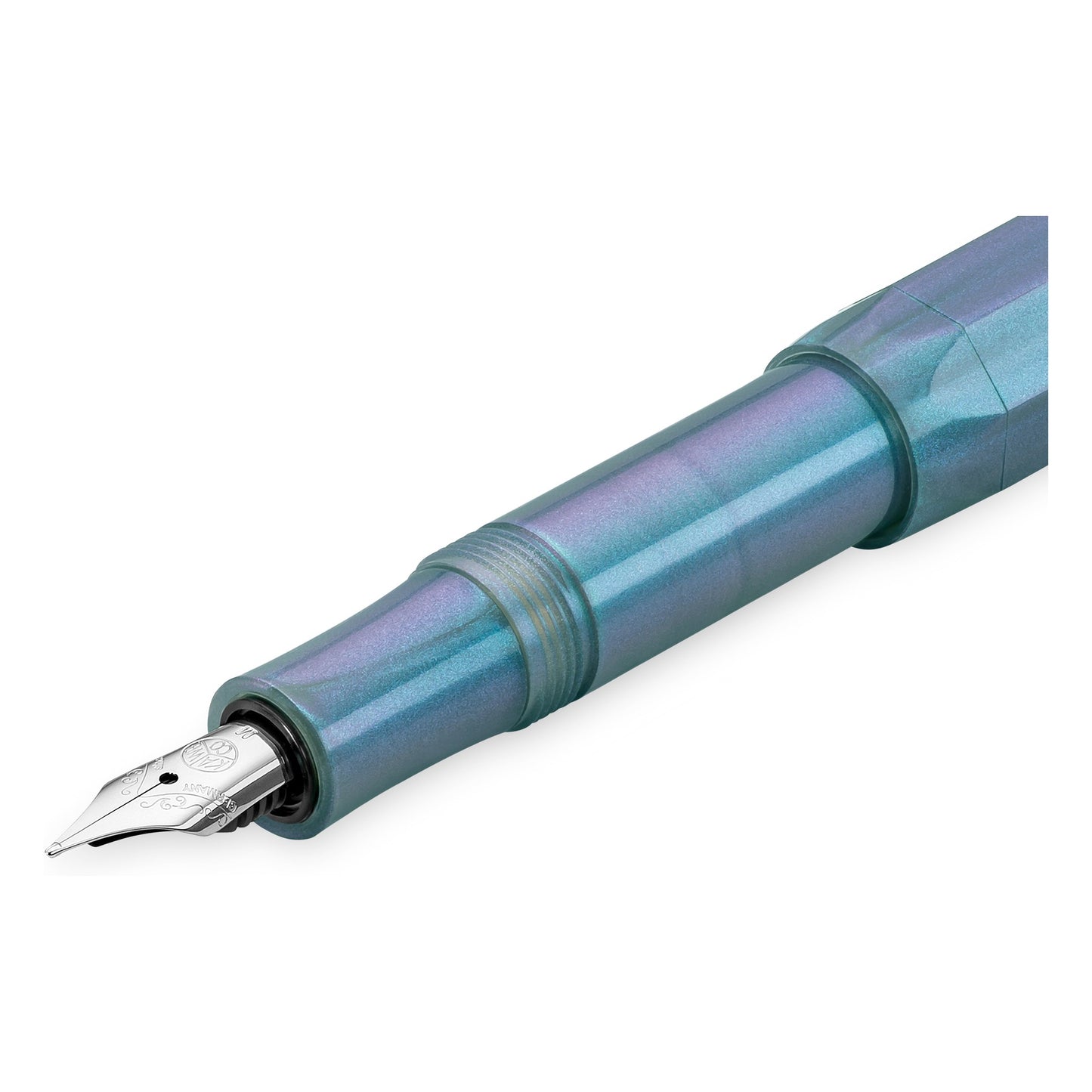 Kaweco Lunar Sport Shadow Blue fountain pen with silver nib and blue-purple iridescent grip section