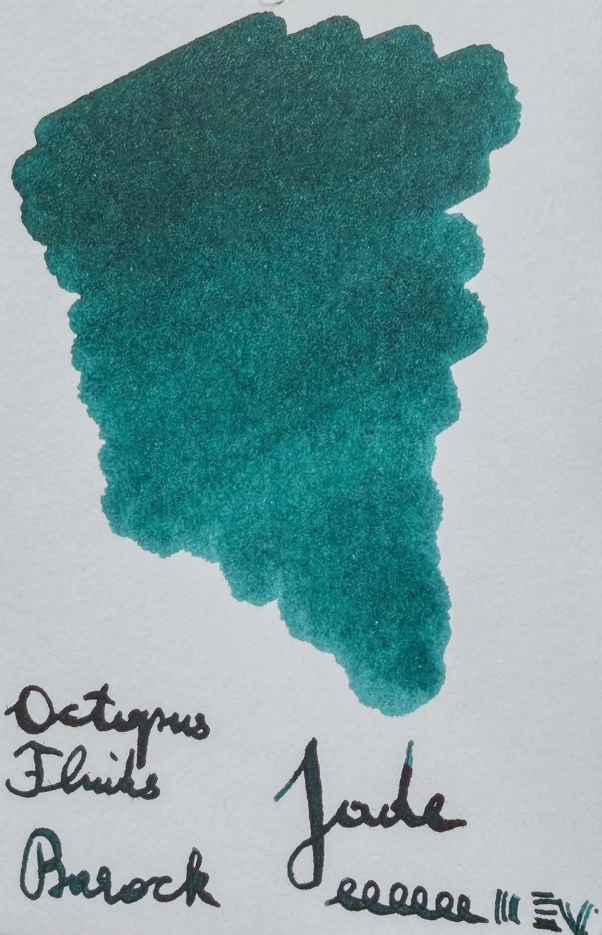 Octopus Barock Jade: ink swatch with a handwritten label and writing samples.