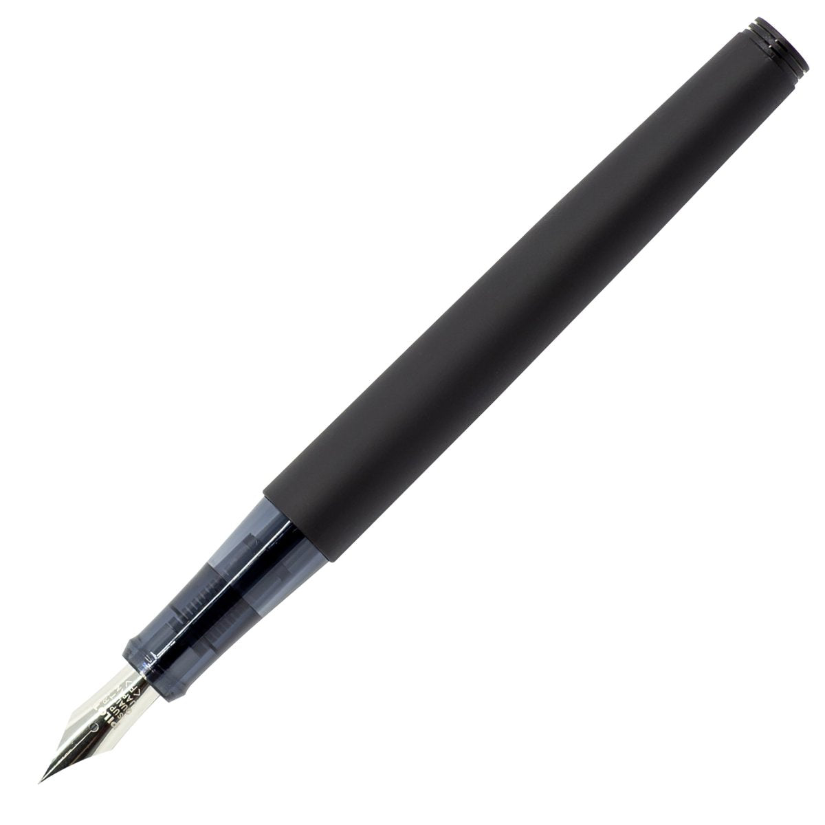 Pilot Explorer Fountain Pen - Black Matte — uncapped at an angle