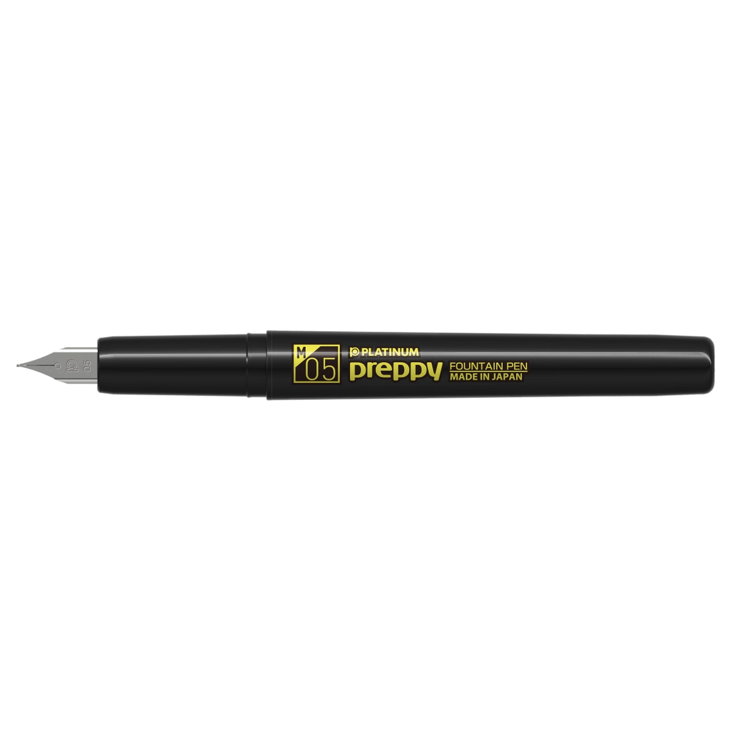 Uncapped Platinum Preppy Black Edition fountain pen with yellow Medium 05 marking