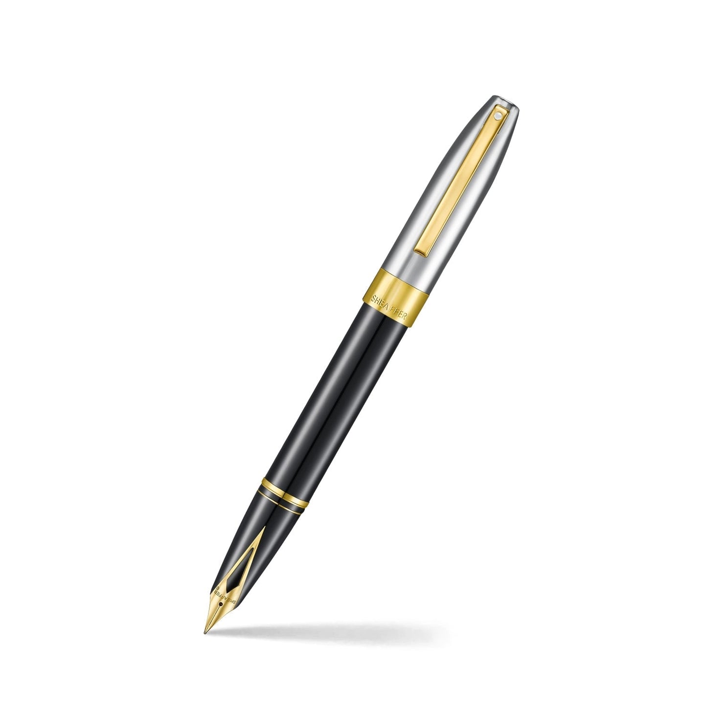 Sheaffer Legacy 9065 Glossy Black and Chrome Bi-Color Fountain Pen | 14k Pvd Gold-Plated Inlaid Nib and Trims