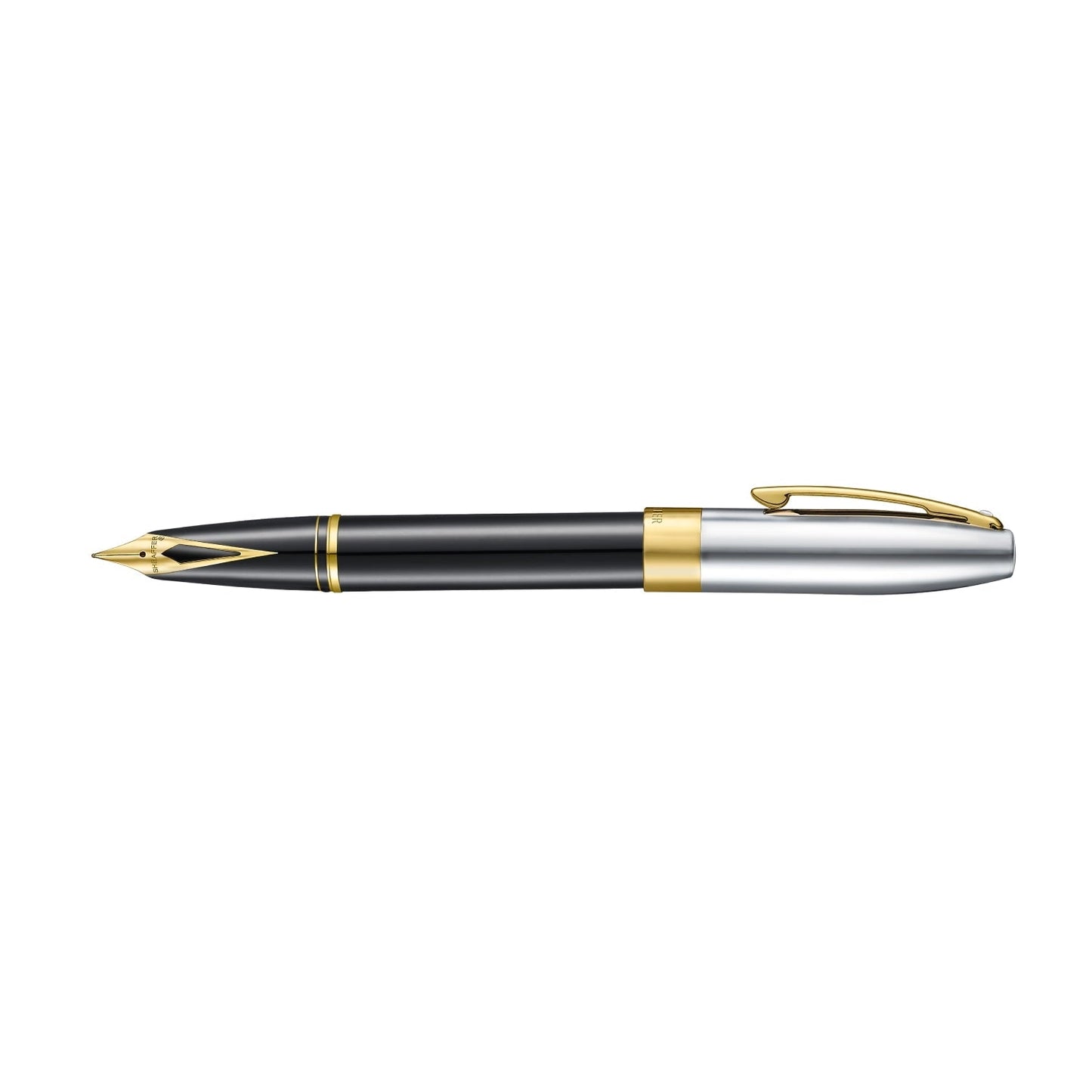 Sheaffer Legacy 9065 Glossy Black and Chrome Bi-Color Fountain Pen | 14k Pvd Gold-Plated Inlaid Nib and Trims