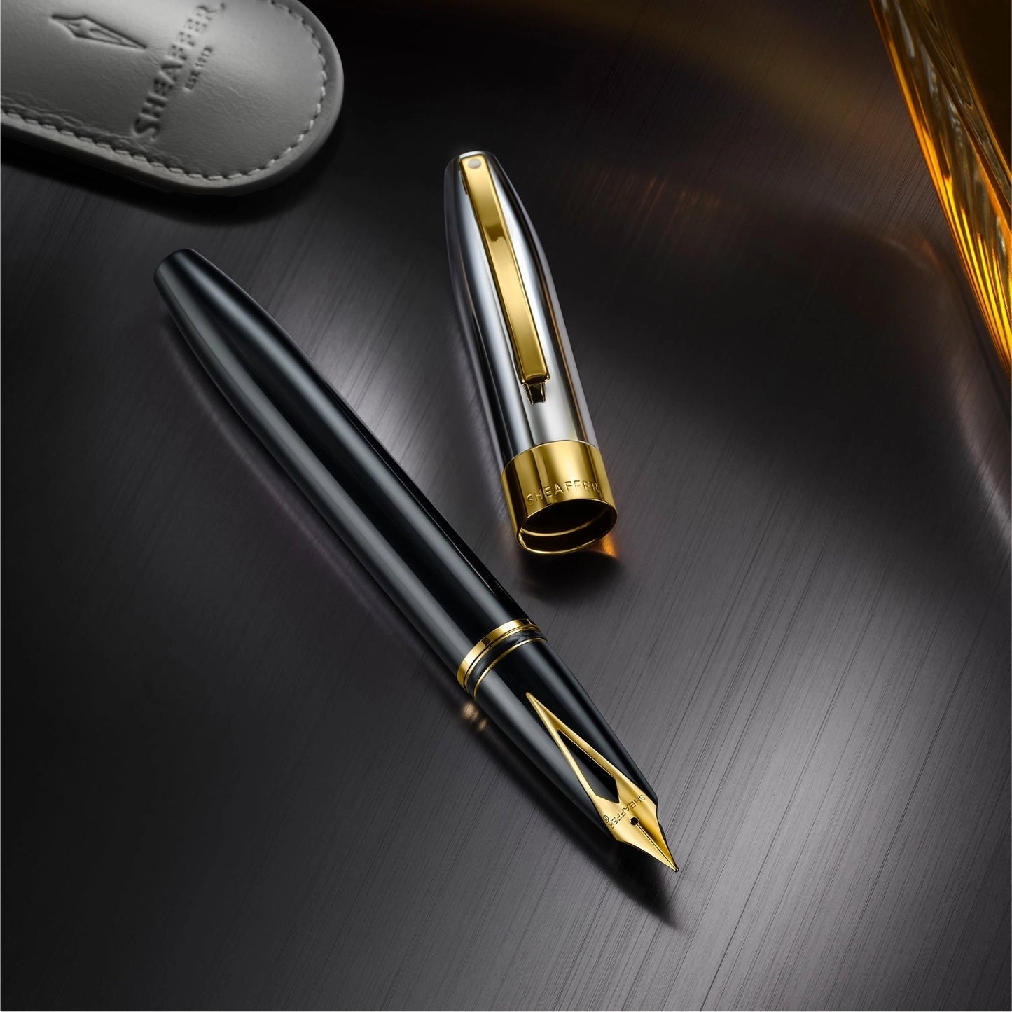 Sheaffer Legacy 9065 Glossy Black and Chrome Bi-Color Fountain Pen | 14k Pvd Gold-Plated Inlaid Nib and Trims