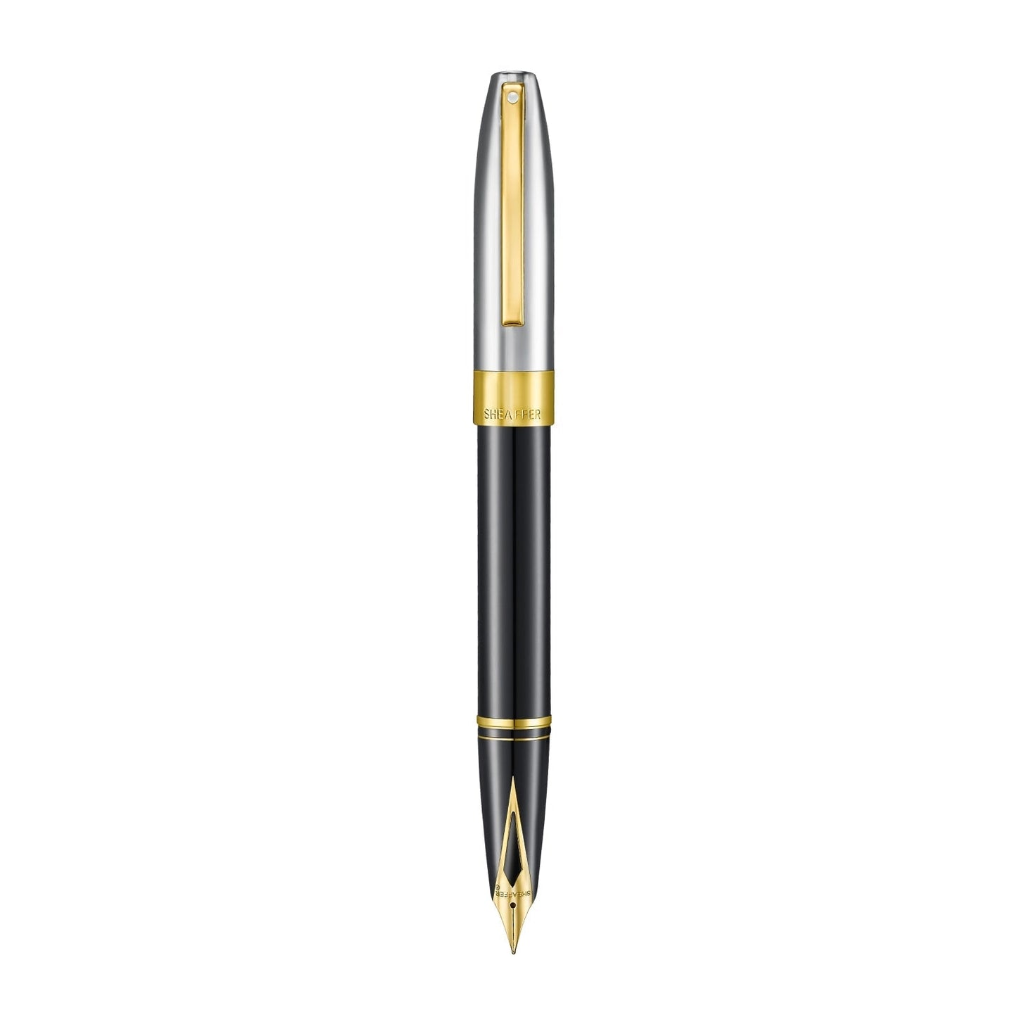Sheaffer Legacy 9065 Glossy Black and Chrome Bi-Color Fountain Pen | 14k Pvd Gold-Plated Inlaid Nib and Trims